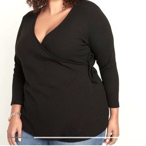 Old Navy Plush Rib-Knit Wrap-Front Plus-Size Top